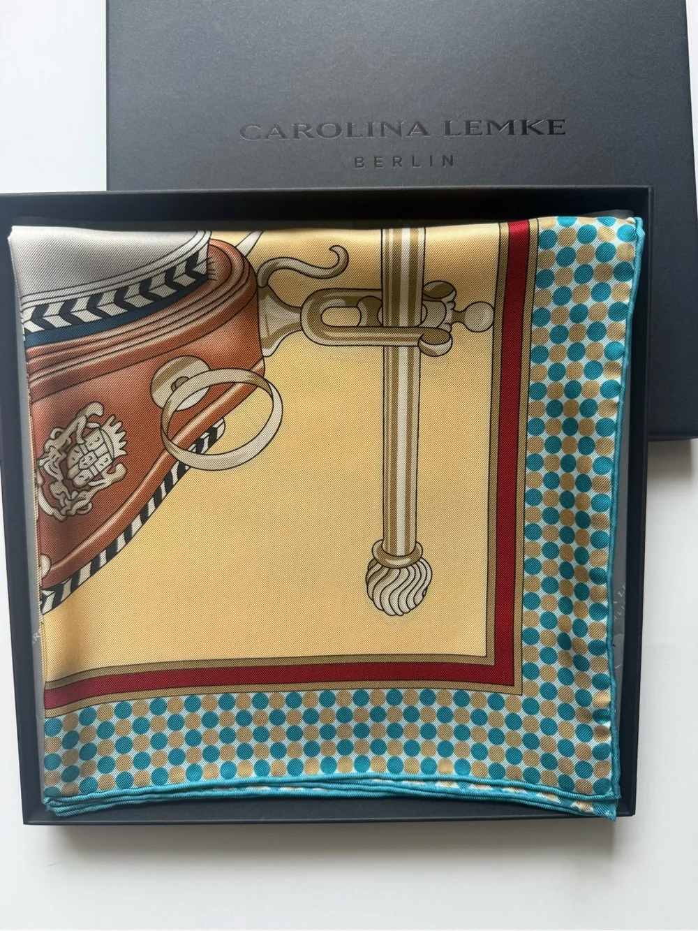 NEW Carolina Lemke Equestrian Horse Carriage Motif Silk Scarf Western Chic